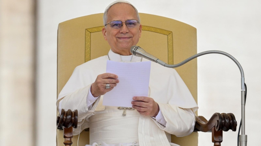 Pope Leo XIV smiles as he speaks to visitors during his general audience in St. Peter's Square at the Vatican March 4, 2026. Pope Leo met two sociologists on March 5 who have co-written a book on Catholics who attend the traditional Latin Mass in the United States, to be published in November. (CNS photo/Vatican Media)