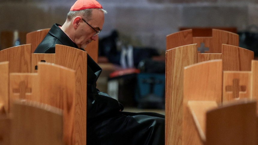 Cardinal Pierbattista Pizzaballa, the Latin Patriarch of Jerusalem, sits in the Church of All Nations March 29, 2026, at a prayer service to mark Palm Sunday, following the cancellation of the traditional Palm Sunday procession from the Mount of Olives, amid restrictions on gathering in large groups and the U.S.-Israeli conflict with Iran, in Jerusalem. (OSV News photo/Ammar Awad, via Reuters)
