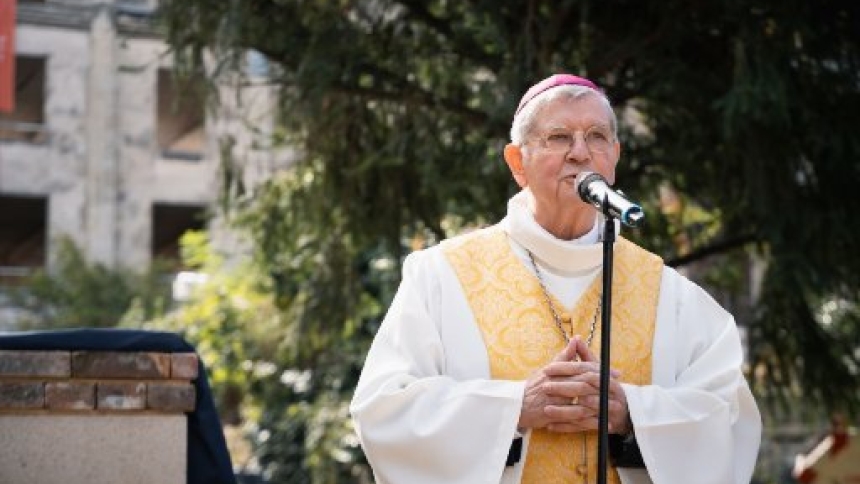 Archbishop Laurent Ulrich of Paris speaks at a ceremony Sept. 22, 2025, to bless the foundation stone of the future Maison de la Visitation–Vaugirard in central Paris, where a former convent site -- a 78,500-square-foot property with a 43,000-square-foot garden -- will be transformed into a special housing project for the poor and vulnerable. (OSV News photo/courtesy Archdiocese of Paris)