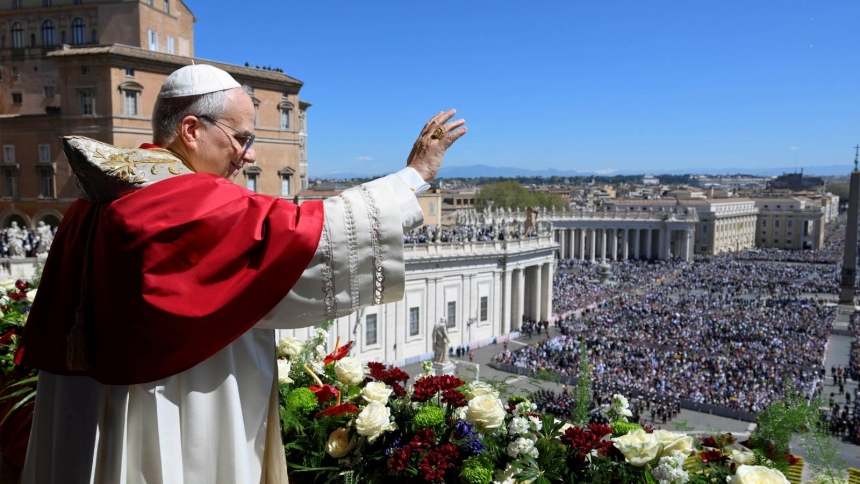 Pope Leo XIV delivers his "urbi et orbi" (to the city and the world) message from the main balcony of St. Peter's Basilica on Easter at the Vatican April 5, 2026. (OSV News photo/Vatican Media, ­handout via Reuters) 