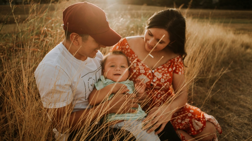 family in a field
