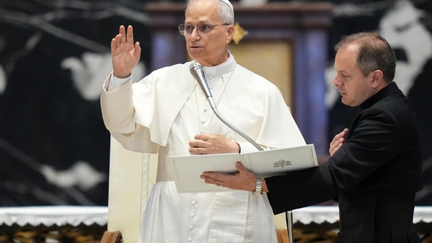 Pope Leo XIV gives his blessing to participants in the Jubilee of Digital Missionaries and Catholic Influencers after Cardinal Luis Antonio Tagle celebrated Mass in St. Peter’s Basilica at the Vatican July 29, 2025. (CNS photo/Lola Gomez)