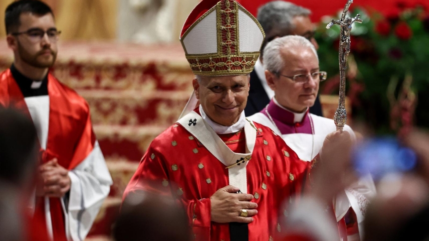 Pope Leo XIV reacts on the day he presides over the Holy Mass on the Solemnity of Pentecost in St. Peter's Basilica, at the Vatican, May 24, 2026. (OSV News photo/Matteo Minnella, Reuters)