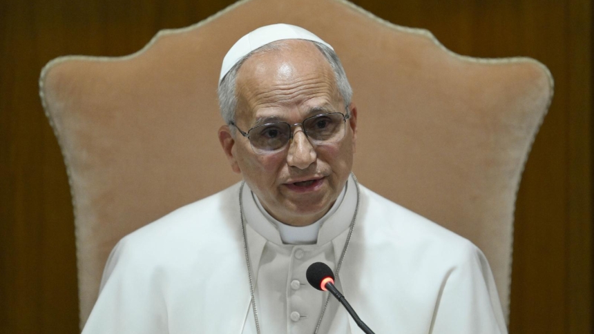 Pope Leo XIV speaks during the presentation of "Magnifica Humanitas" at the Vatican's Synod Hall May 25, 2026, the first encyclical of his papacy, which focuses on the rise of artificial intelligence. (OSV News photo/Simone Risoluti, Vatican Media)