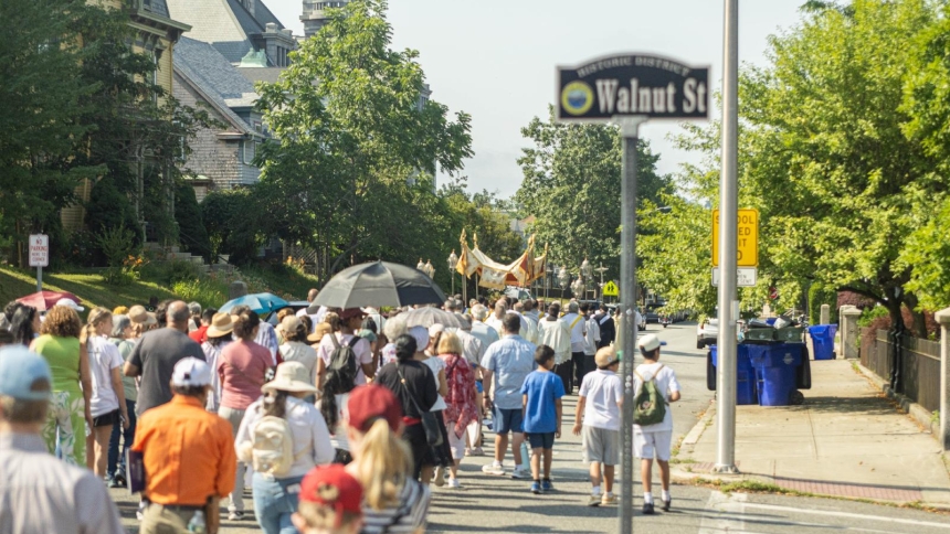 Pilgrims process during the 2026 National Eucharistic Pilgrimage in Fall River, Mass., June 30, 2026. (OSV News photo/courtesy John Paul Flynn)
