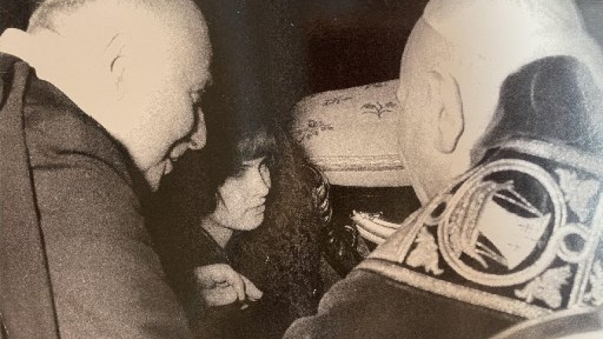 Ann Teresa O'Neill is pictured in an undated photo with Pope John XXIII in Rome. O’Neill, whose confirmed miraculous cure from acute lymphatic leukemia as a child led to the canonization of St. Elizabeth Ann Seton, died July 17, 2026, at her home in Easton, Md. She was 78. (OSV News photo/courtesy Ann Teresa O'Neill)
