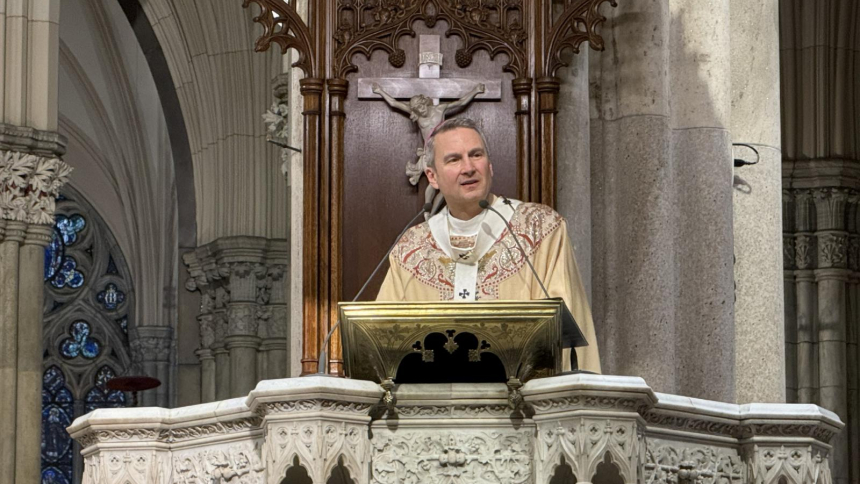 New York Archbishop Ronald A. Hicks delivers his homily during a vigil memorial Mass Sept. 10, 2026, at St. Patrick's Cathedral to honor memory of hundreds of victims of the 9/11 terrorist attacks that 25 years ago brought down the World Trade Center's twin towers. Nearly 3,000 people died in the collapse of New York City's World Trade Center's twin towers, at the Pentagon and in rural Pennsylvania when terrorists hijacked four commercial airplanes to attack the U.S. (OSV News photo/Steven Schwankert, The G