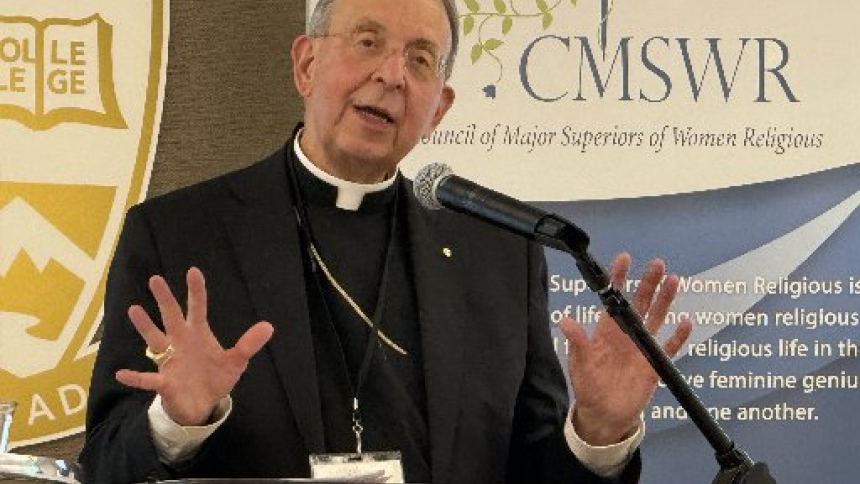 Archbishop William E. Lori of Baltimore gives a keynote address Sept. 18, 2026, at the National Assembly of the Conference of Major Superiors of Women Religious in Florissant, Mo. The theme of the Sept. 17-20 assembly was "250 Years of Freedom: Daughters of the Church from One Generation to the Next." (OSV News photo/courtesy CMSWR)