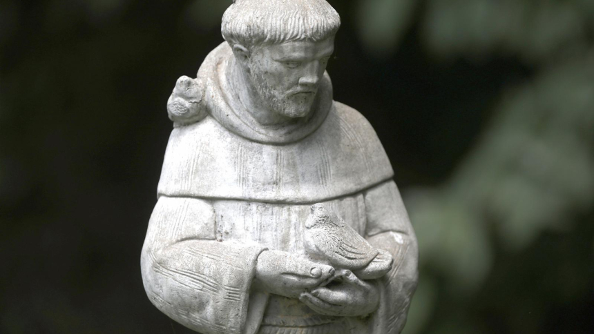 A statue of St. Francis of Assisi is pictured outside an animal hospital in Prince Fredrick, Md., July 22, 2021. His feast day is celebrated Oct. 4. (OSV News photo/Bob Roller)