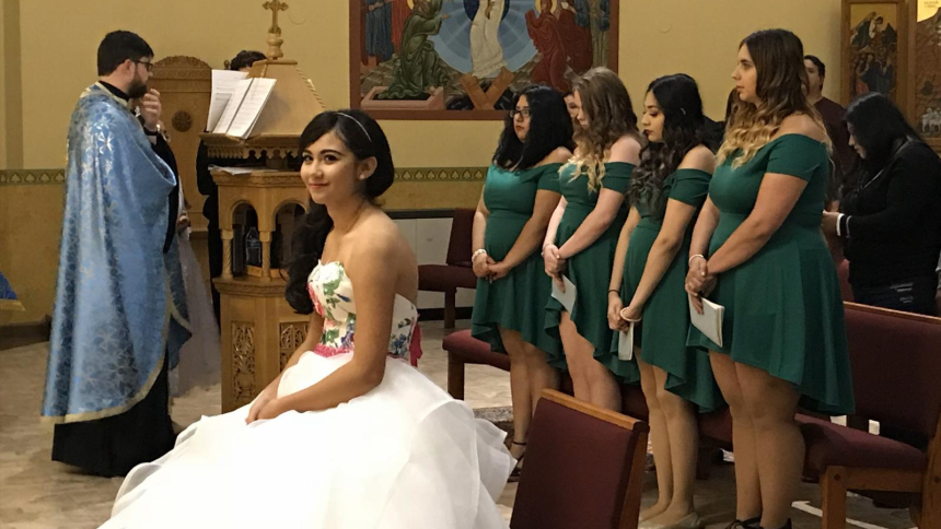 A file photo shows a young woman smiling during her "quinceañera" at St. Mary Byzantine Catholic Church in Whiting, Ind. (OSV News photo/Laura Ieraci, courtesy Catholic Near East Welfare Association)
