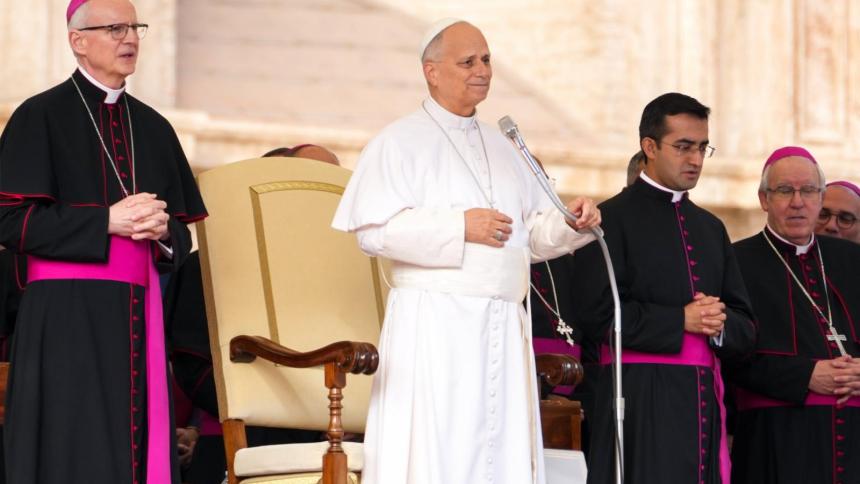 Pope Leo XIV begins his weekly general audience in St. Peter’s Square at the Vatican Oct. 21, 2026. (CNS photo/Lola Gomez)